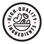 An icon of a bowl of nuts with the words "High-Quality Ingredients"